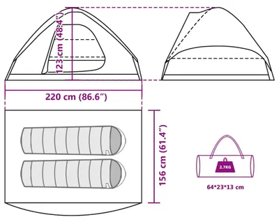 Productafbeelding van vidaXL Koepeltent voor 2 personen, bruin, waterdicht