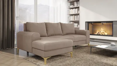 Produktbild von Easy4You Ecksofa Instra L-Form Beige – 245x94x1145 cm - Schlafsofa mit Bettkasten und Schlaffunktion - Eckcouch mit Stauraum, Metallfüße und Kissen – Links – Stoff Manila 02