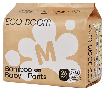 Zdjęcie produktu dla ECO BOOM Pure pieluchomajtki bambusowe, rozmiar M (6–11 kg), 26 szt.