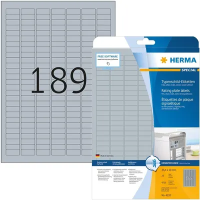 Produktbild von Typenschildetiketten A4 silber 25x10 mm extrem stark haftend Folie matt 4725 St.
