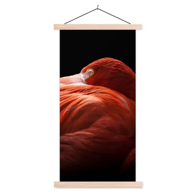 Produktbild von MuchoWow® Textilposter Flamingo - Federn - Rosa 40x80 cm mit holzfarbenen Rahmen - Wohnzimmer