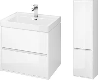 Produktbild von BADLAND Badmöbel Set CREA 60 Waschbecken-Unterschrank mit Hochschrank 140x40x25, 2-Türen, Weiß