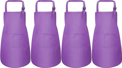 Produktbild von 4 Stück Lila Kinder Schürze Set, Kinder Verstellbare Kochschürze mit 2 Taschen für Jungen Mädchen, Kind Küchenschürzen für Küche Kochen Malerei Backen (7-13 Jahre)