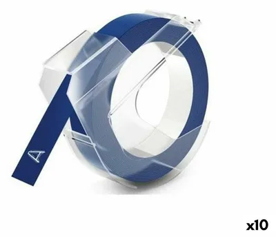 Produktbild von DYMO Original Prägeband | 3D weiß auf blau | 9 mm x 3 m | selbstklebendes Kunststoff Etikettenband | für Junior & Omega Beschriftungsgerät | 1 Stück, Blau, Rechteck, Entfernbar, Weiss auf Blau, Universal, Kunststoff