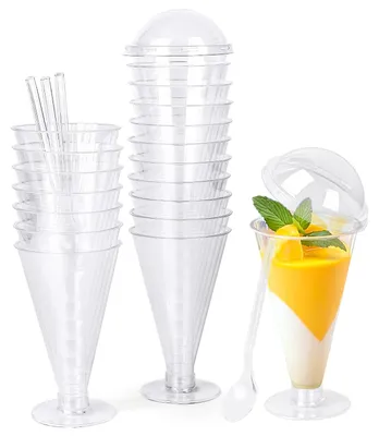Obrázok produktu pre 20 plastových pohárov na dezerty s pokrievkami – opakovane použiteľné poháre na oslavy