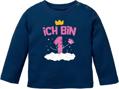 Produktbild von Baby Langarm-Shirt 1. Geburtstag Ich bin 1 Zahl Alter Geburtstagsshirt Baumwolle Mädchen MoonWorks® blau 92/98 (16-24-Monate)