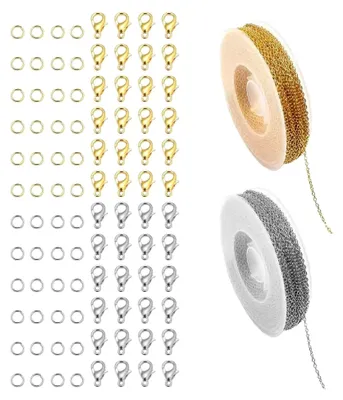 Produktbild von 2 Stück Halskettenketten 3 mm für Schmuckherstellung, Ohrringe, Armbänder und Zubehör mit Karabinerverschlüssen und Biegeringen