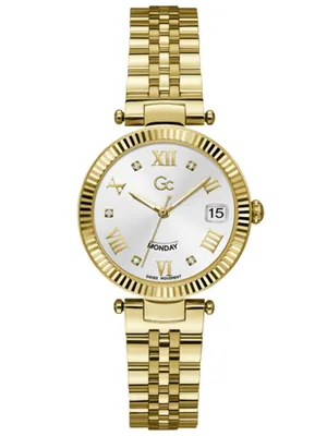 Produktbild von Gc Damen Armbanduhr FLAIR CRYSTAL Z01009L4MF vergoldet mit Perlmuttzifferblatt Kalender wasserdicht