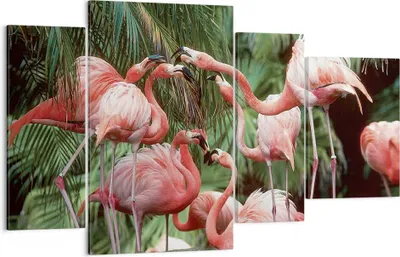 Produktbild von Bild auf Leinwand - Leinwandbild - 4 Teile - Palmen Herde Flamingos - 120x70cm - Wand Bild - Wanddeko - Wandbilder - Leinwanddruck - Bilder - Wanddekoration - Leinwand bilder - DL120x70-4804