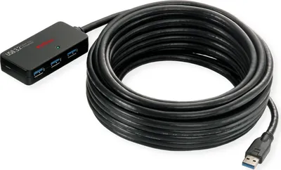 Produktbild von ROLINE USB 3.2 Gen 1 4-Port Hub mit Repeater, schwarz, 10 m