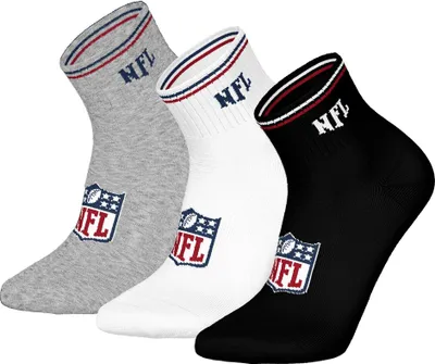 Produktbild von NFL Uni Quarter-Socken, 3er Pack - NFL Shield 3Pack Quarter Socks, Logo, Streifen, Baumwollmischung Weiß/Grau/Schwarz 43-46