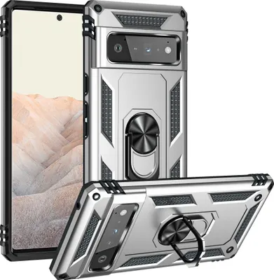 Image de Étui pour Google Pixel 6 Pro étui de protection militaire double couche avec support d'anneau et support Argent