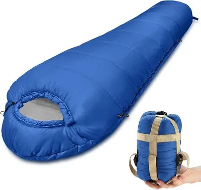 Productafbeelding van Slaapzak voor volwassenen, zomer, lichtgewicht, 100 g/m², geschikt voor 3 seizoenen, compacte mummy-slaapzak, afmetingen: 205 x 80 x 50 cm