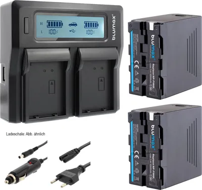 Produktbild von 2x Akku + Lader für Sony NP-F980L NP-F960 mit 5V USB Ausgang  10500 mAh 7,2V