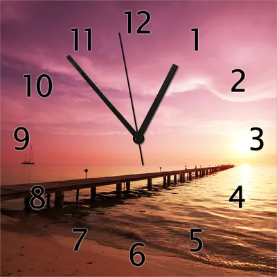 Produktbild von Wallario Design Wanduhr Auf dem Weg zur Sonne  Steg am Meer aus Echtglas, Größe 30 x 30 cm