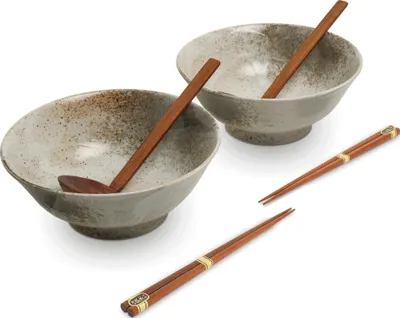 Produktbild von [ HIKARI ] Set je 2x Ramen Schüssel Ø22cm | H8,5cm , Essstäbchen und Holzlöffel