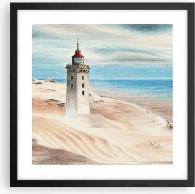 Produktbild von Gerahmtes Poster - Schwarzer Rahmen - Laterne Meer Bild - 40x40 cm - Wand Bild - Wanddeko - Wandbilder - Kunstposter - Wandposter - Bilderrahmen - Bilder - Kunstdruck - P2BAC40x40-4764