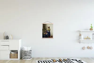 Produktbild von MuchoWow® Textilposter Das Milchmädchen - Johannes Vermeer 40x53 cm mit holzfarbenen Rahmen - Schlafzimmer