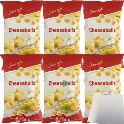 Produktbild von Jeden Tag Cheeseballs Pikant würziger Mais Snack mit Käsegeschmack 6er Pack (6x150g Packung) + usy Block