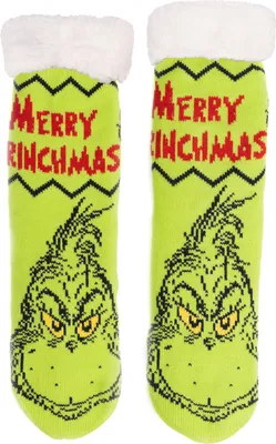 Produktbild von The Grinch Hüttensocken - Merry Grinchmas Haussocken für Damen Kuschelsocken Flauschige Wintersocken warme Frauen Socken Grün 39-42