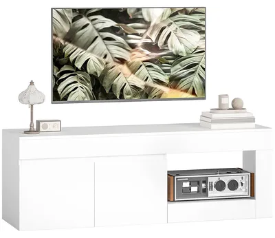Produktbild von 2-türiger TV-Schrank für Fernseher bis zu 60 Zoll, TV-Schrank mit Schrank und offenem Regal, weiß