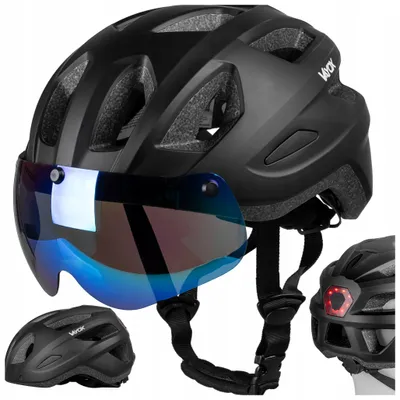 Produktbild von Vayox Fahrradhelm Active VA0424BML Verstellbar von 58 bis 61 CM - Größe L - mit Schutzbrille, mit LED-Beleuchtung - Belüfteter - Schwarz Matt