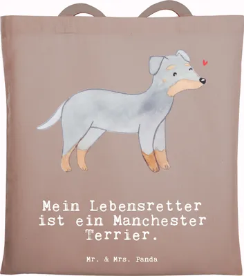 Produktbild von Mr. & Mrs. Panda Beutel Manchester Terrier Lebensretter - Braun Pastell - Geschenk, Laptoptasche, Shopping Tasche, Schultasche, Tote Bag, totebag
