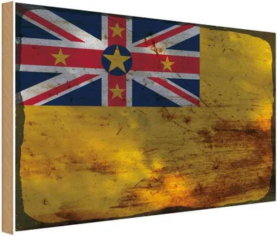 Produktbild von vianmo Holzschild 20x30 cm Niue Rost Flagge Fahne Wappen