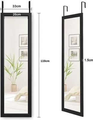 Image de Miroir de dressing 33 x 119 cm, réglable en hauteur, incassable, avec crochet, noir