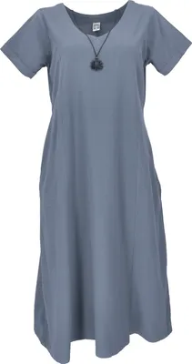 Produktbild von Weiches Bequemes Baumwollkleid, Sommerkleid mit Taschen im Leinen-Look - Taubenblau, Damen, Baumwolle, Größe: L