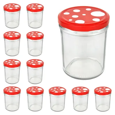 Produktbild von 12er Set Sturzglas 435 ml To 82 Fliegenpilz Deckel rot weiß gepunktet Marmelade Einmachen Einweck