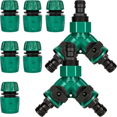 Produktbild von Gartenschlauch Wasserverteiler 2-Wege Y-Anschluss, 3/4 Zoll und 1/2 Zoll, mit 6 Schlauchverbindern für
