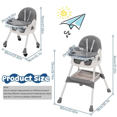 Produktbild von Kinderhochstuhl 3-in-1 mit abnehmbarem Spielbrett, verstellbare Rückenlehne, ab 6 Monaten
