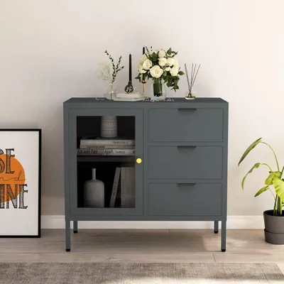 Produktbild von vidaXL Sideboard Anthrazit 75x35x70 cm Stahl und Hartglas