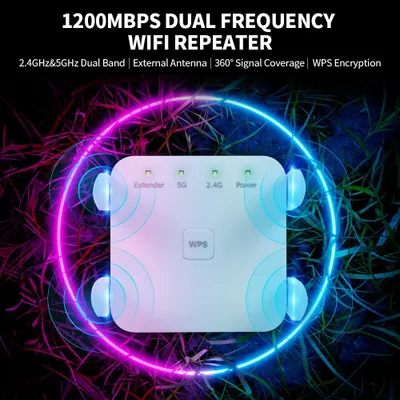 Zdjęcie produktu dla Wzmacniacz sygnału WiFi o prędkości 1200 Mb/s, obsługujący pasma 2,4 GHz i 5 GHz, biały, do użytku domowego i biurowego, z wtyczką UE