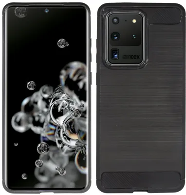 Produktbild von cofi1453® Silikon Hülle Bumper Carbon kompatibel mit SAMSUNG GALAXY S20 ULTRA (G988B) Case TPU Soft Handyhülle Cover Schutzhülle Schwarz