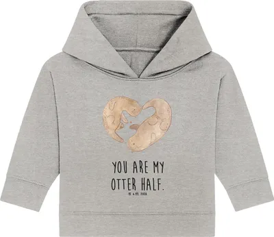 Produktbild von Mr. & Mrs. Panda Organic Baby Hoodie Otter Herz 12. - 18. Monat - Heather Grey - Geschenk, Liebe, Hochzeitstag, Kapuzenshirt, Verliebt, Kapuzensweatshirt
