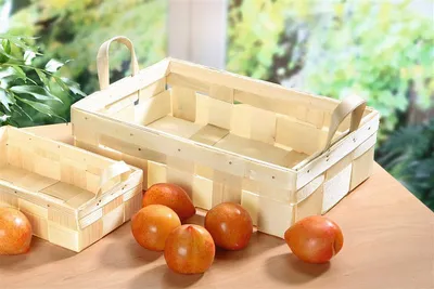 Image de Corbeille à fruits en copeaux de bois, 34x23 cm, coupe à fruits, panier de récolte, panier de cueillette, panier à champignons