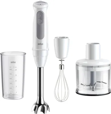 Produktbild von 4-in-1 Stabmixer 1000W mit 21 Geschwindigkeiten & Turbo, Edelstahl-Pürierfuß, Zerkleinerer 500ml, Schneebesen, Mixbecher Weiß