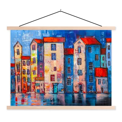 Produktbild von MuchoWow® Textilposter Gemälde - Ölfarbe - Haus - Wasser 120x90 cm mit holzfarbenen Rahmen - Magnetisch