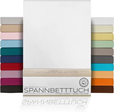 Produktbild von BEAUTEX Spannbetttuch Bettlaken aus gekämmter Baumwolle, Premium Jersey 160g/m², Größe und Farbe wählbar,90x200cm,Weiß, Matratzenart:Topper