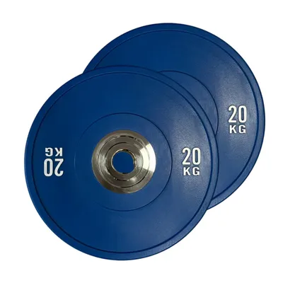 Produktbild von Hantelscheiben Set 2x 20 kg Bumper PRO Blau – Olympische Gewichtsscheiben 50 mm, Gummi, verstärkt, 40 kg Set (2 Stück)