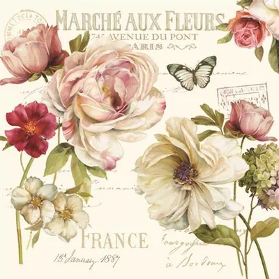 Produktbild von 20 Servietten Marche aux Fleurs - Blumen im alten Look 33x33cm