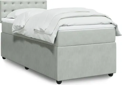 Produktbild von Design Boxspringbett mit Matratze Hellgrau 90x190 cm Samt, Klassische Betten 2024 Neu