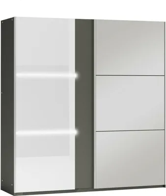 Produktbild von Schiebeschrank TUNIS 200 cm mit Spiegel & LED – Kleiderschrank Schiebetürenschrank modern