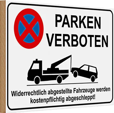 Produktbild von Holzschild Parken 30x20cm Parken verboten widerrechtlich