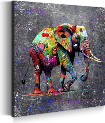 Produktbild von Leinwandbild Wandbild Elefant Graffiti Kunstdruck XXL Wanddeko: 100x100x2cm