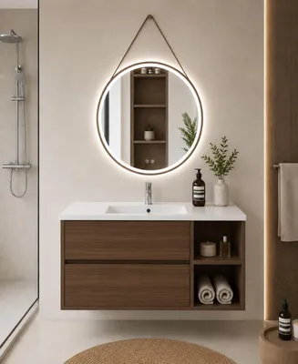 ORIGEN BATH ZEUS Badmöbel mit Waschbecken 90x45 cm, rechts, Tea-Esche