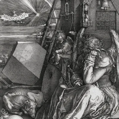 Zdjęcie produktu dla Obraz drukowany Albrecht Dürer - Melencolia I, Melancholia, 1514, czarno-biały (40 x 40 cm)