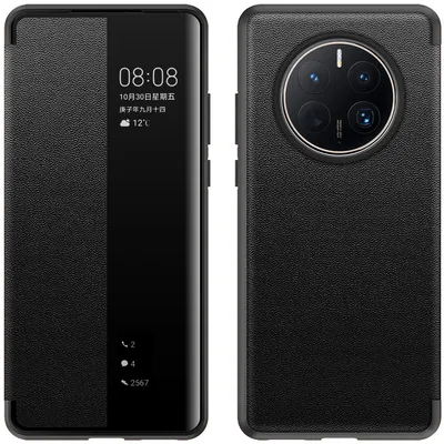 Obrázek produktu pro Pouzdro pro Huawei Mate 50 Pro tenkéPolyuretankožené klopové pouzdro s okénkem pro zobrazení černé